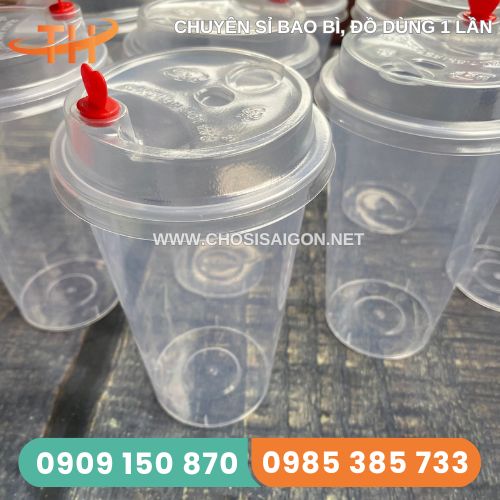 Ly nhựa nắp nút tim đựng sinh tố, nước ép trái cây