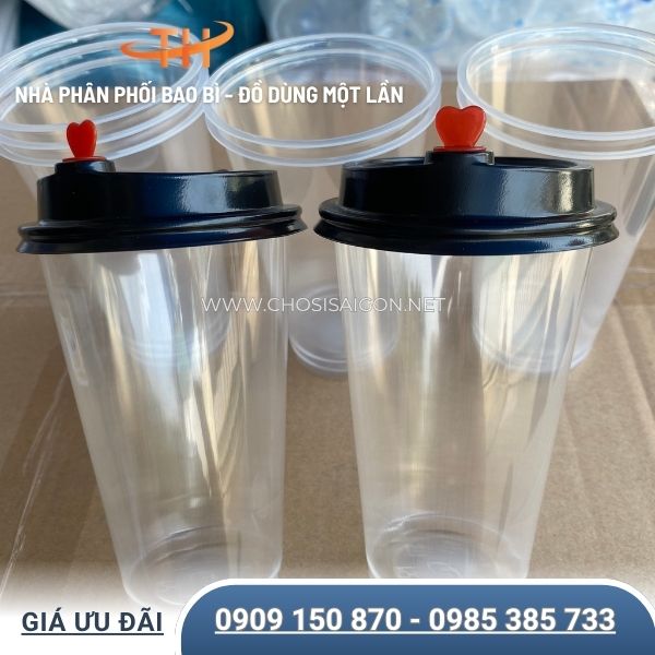 Ly nhựa 500ml nắp tim đen đựng trà trái cây