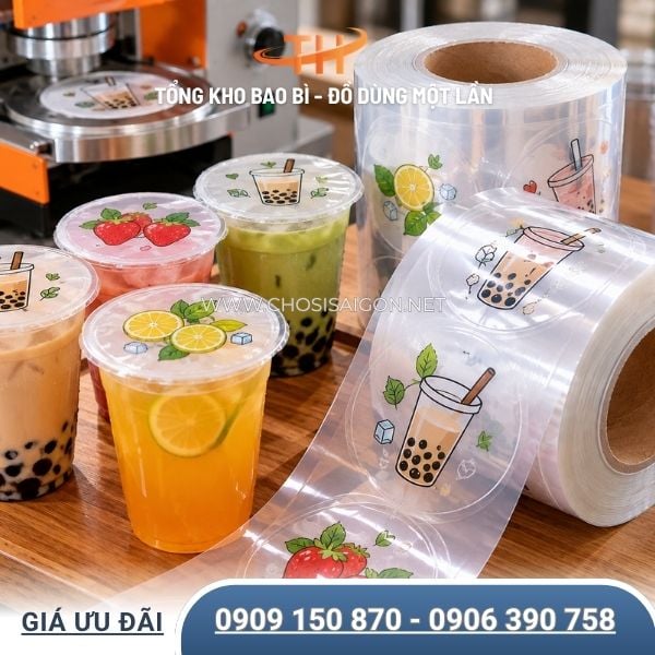 Màng ép ly chống đổ tràn cho trà sữa, nước ép sỉ rẻ
