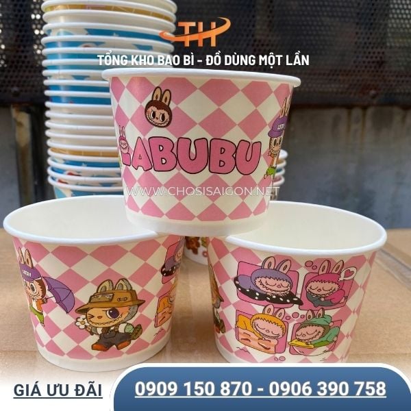 Mẫu tô giấy in họa tiết Labubu đẹp mắt, kute sỉ rẻ