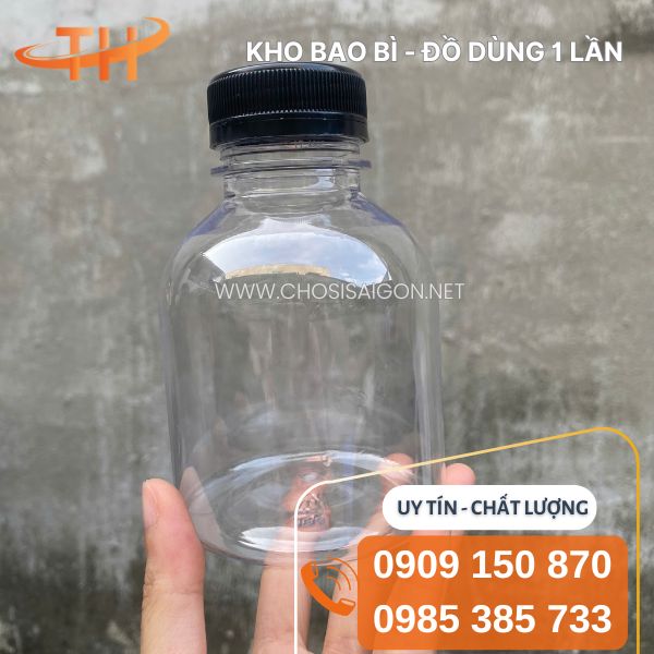 Chai nhựa 330ml miệng rộng tròn lùn đựng thức uống giá rẻ