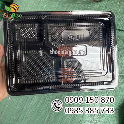 Khay nhựa đế đen 4 ngăn HT25 đựng thức ăn an toàn sỉ rẻ