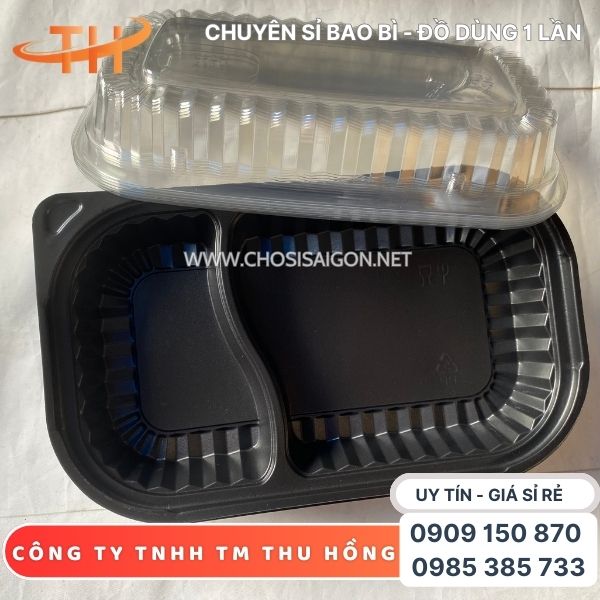 Hộp nhựa đế đen HT17 2 ngăn chịu nhiệt tốt giá rẻ