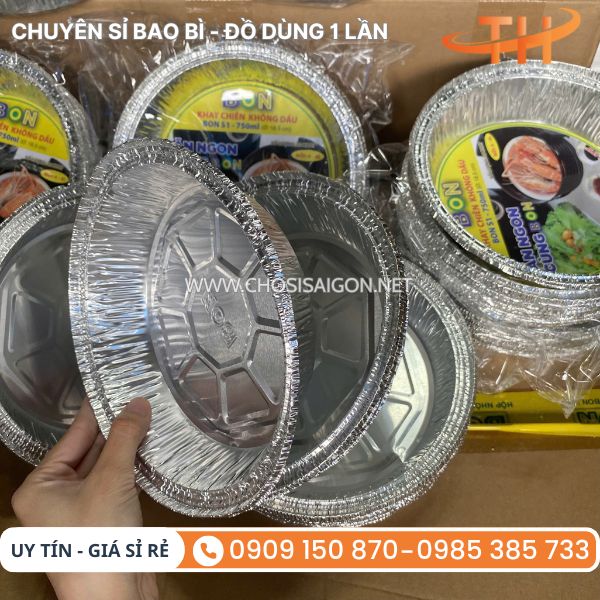 Khay nhôm tròn chịu nhiệt cao, dùng trực tiếp trên bếp than hoặc lò nướng