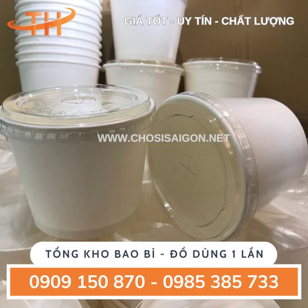 Tô giấy trắng trơn có nắp đậy chắc chắn