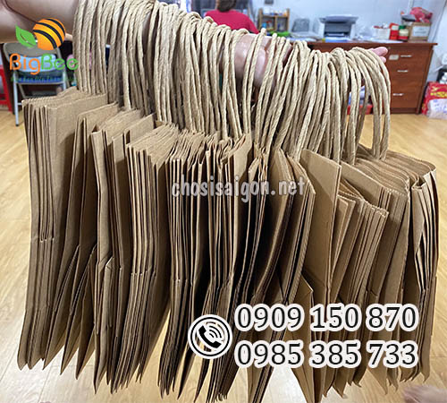Túi giấy xi măng (túi giấy kraft) có quai bền chắc giá rẻ