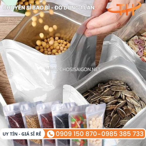 Túi zipper bạc đựng hạt, bánh, kẹo, mứt