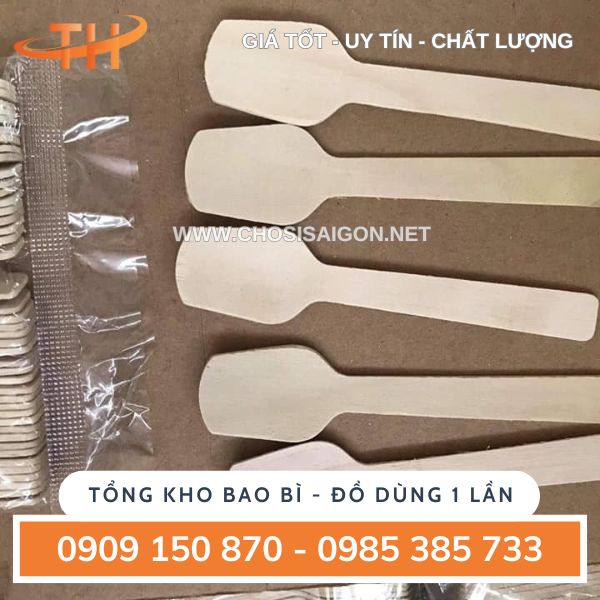 Muỗng gỗ, thìa gỗ 10cm ăn kem, sữa chua sỉ rẻ
