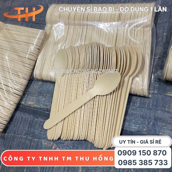 Muỗng gỗ dùng 1 lần 16cm chịu nhiệt tốt giá sỉ rẻ