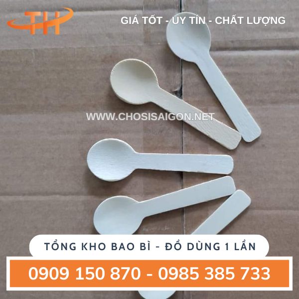 Muỗng gỗ, thìa gỗ 9.5cm dùng 1 lần giá rẻ