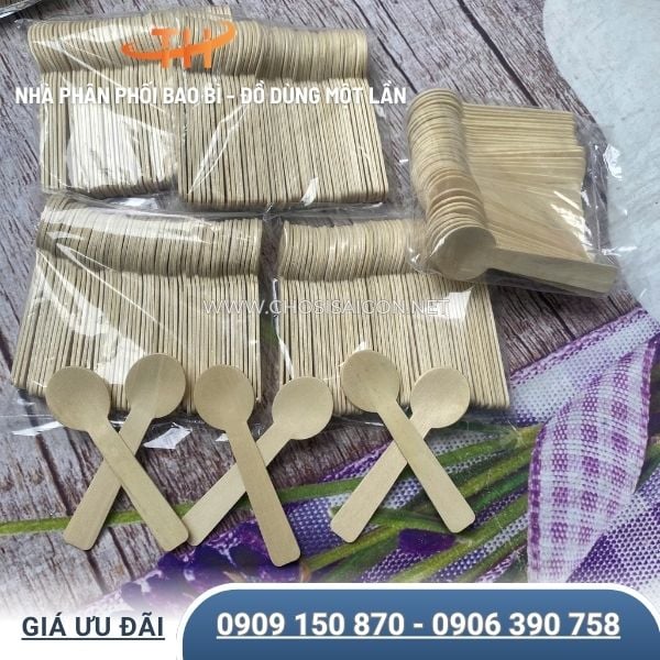 Muỗng gỗ ăn kem, sữa chua dùng 1 lần