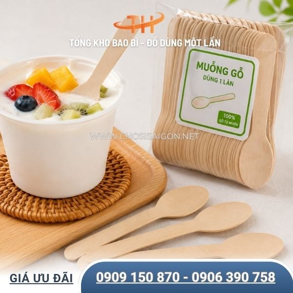 Muỗng gỗ dùng cho các món tráng miệng giá sỉ rẻ