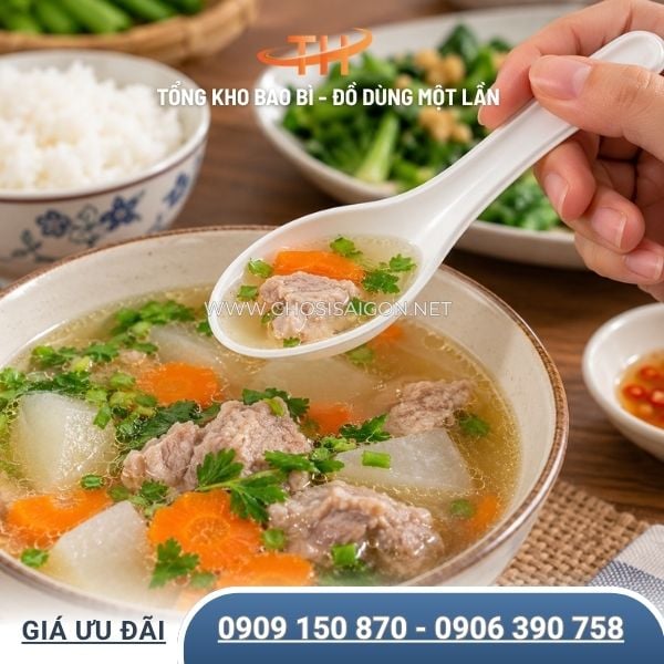 Muỗng nhựa cán ngắn ăn canh, chè, pudding sỉ rẻ