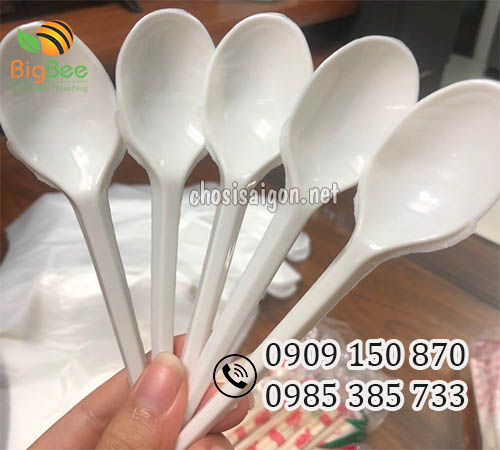 Muỗng nhựa (thìa nhựa) trà sữa màu trắng chất lượng