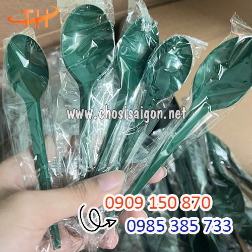 Muỗng nhựa trà sữa xanh 20cm bọc màng bán sỉ uy tín