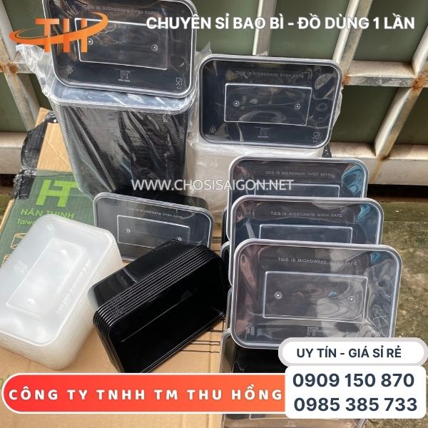 Hộp nhựa chữ nhật đen 750ml an toàn, chịu nhiệt tốt giá rẻ
