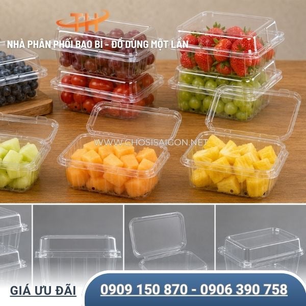Hộp nhựa PET 250g, 500g, 1kg đựng các loại trái cây