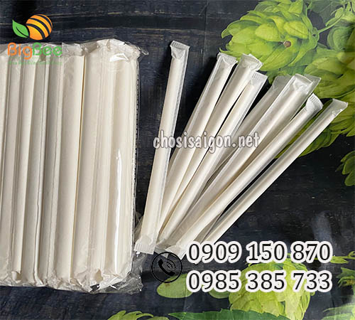 Ống hút giấy trà sữa trân châu phi 12x197mm có màng bọc sỉ rẻ