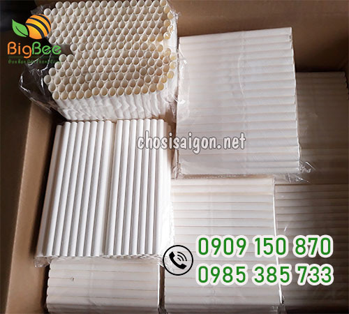 Ống hút giấy màu trắng phi 6 hút nước ep trái cây sỉ rẻ