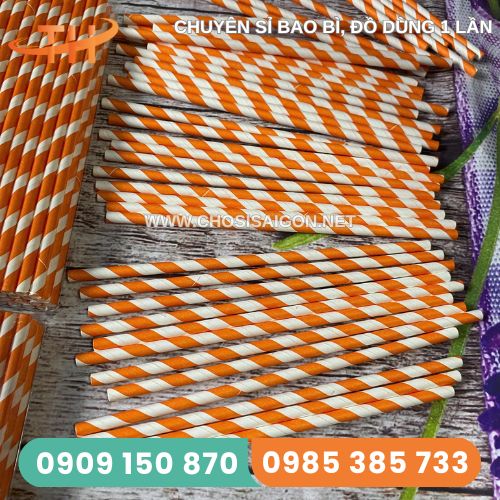 Ống hút giấy phi 6 sọc màu