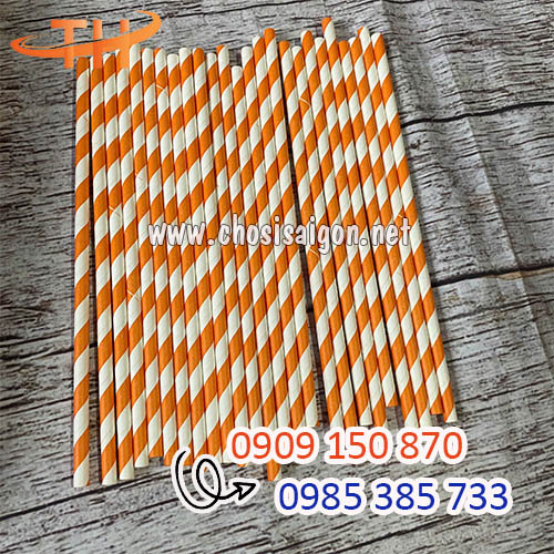 Ống hút giấy sọc cam phi 6 giá rẻ chính hãng