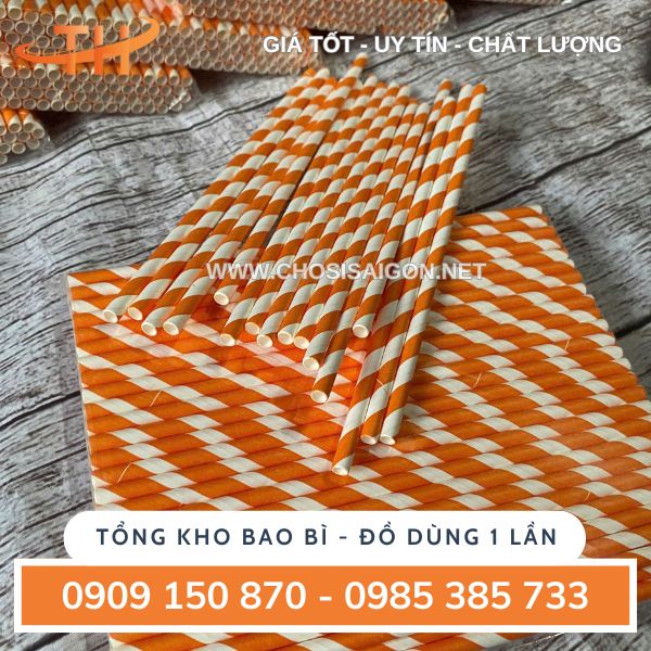 Ống hút giấy sọc cam giá rẻ bán sỉ