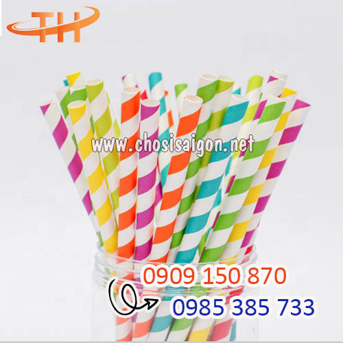 Ống hút giấy sọc đủ màu phi 12 giá rẻ