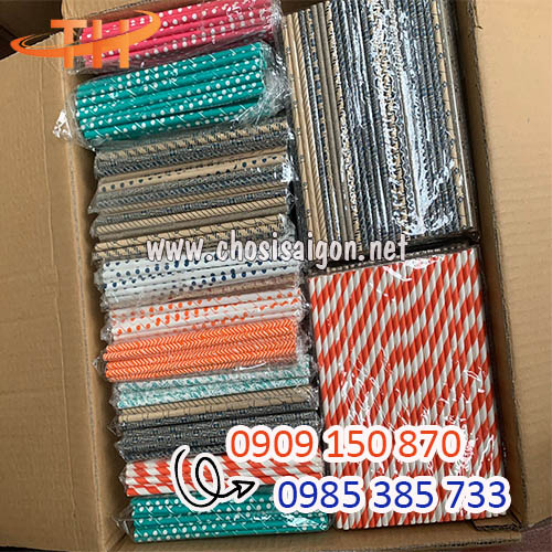 Ống hút giấy sọc đủ màu giá rẻ