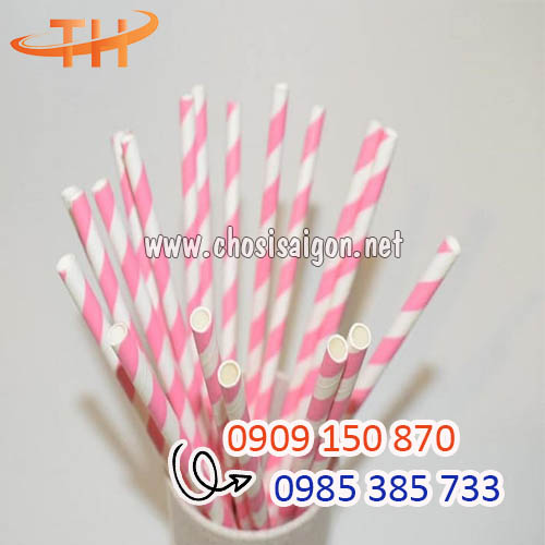 Ống hút giấy sọc hồng phi 8 sỉ rẻ