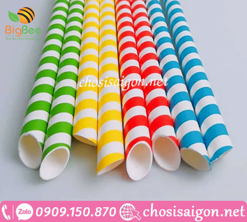 Ống hút giấy sọc màu phi 12 dùng 1 lần