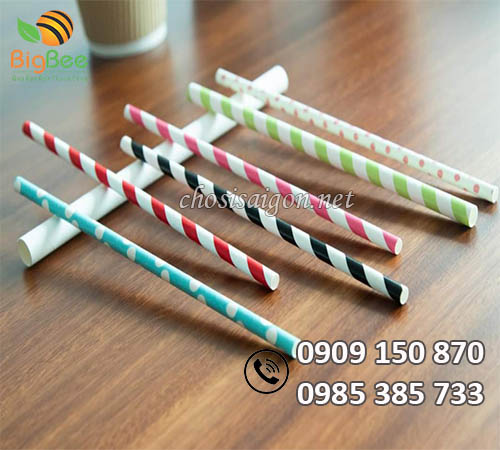 Ống hút giấy viền sọc màu phi 8 giá rẻ