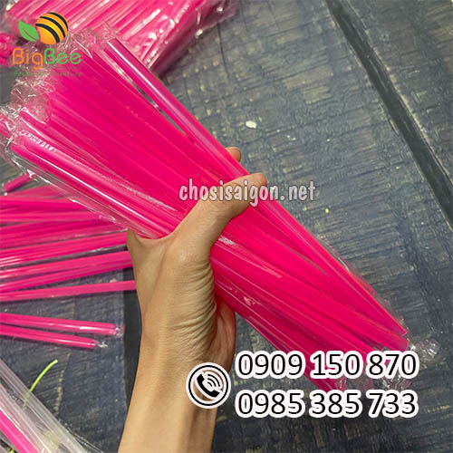 Ống hút nhựa màu hồng có màng bọc giá sỉ rẻ