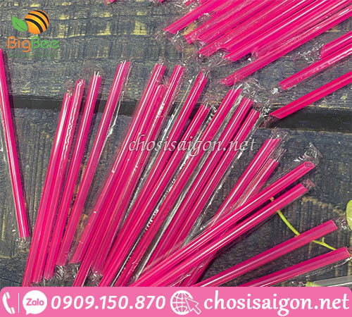 Ống hút nhựa màu hồng có bọc màng giá sỉ rẻ