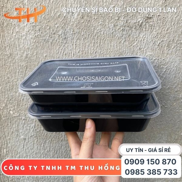 Hộp nhựa chữ nhật đen 500ml có nắp đậy chắc chắn giá rẻ