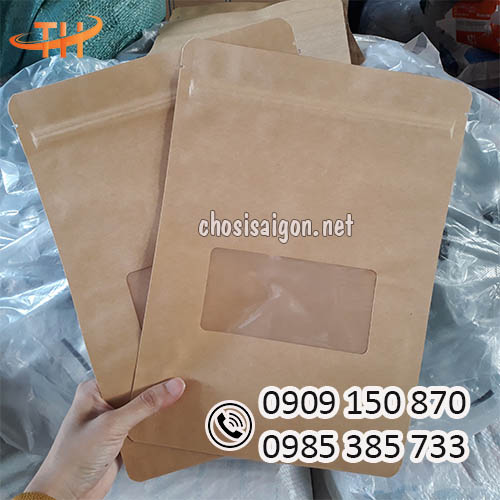 Sỉ túi zipper giấy có cửa sổ đáy đứng giá rẻ