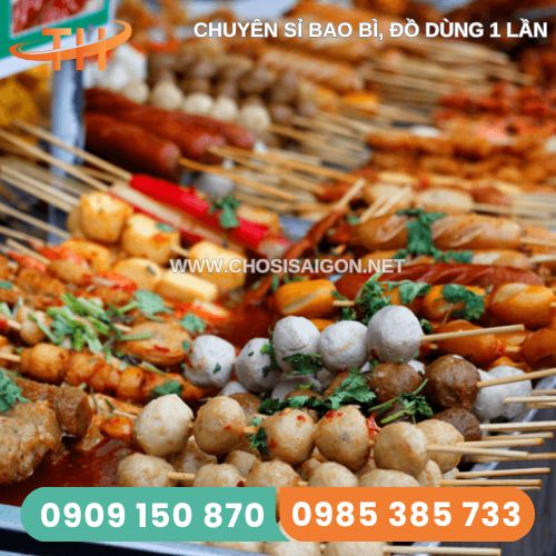 Xiên tre, que xiên cá viên chiên