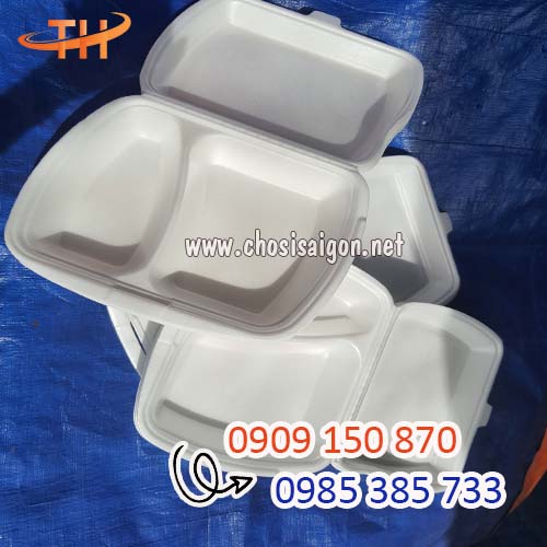 Hộp xốp 2 ngăn đựng cơm, thức ăn sỉ giá rẻ