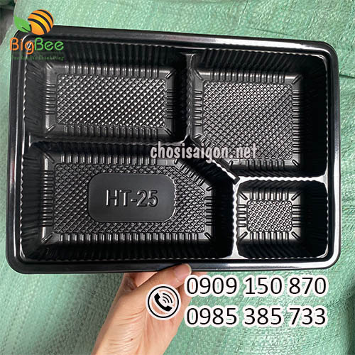 Khay nhựa đế đen 4 ngăn HT25 đựng văn cơm văn phòng giá rẻ