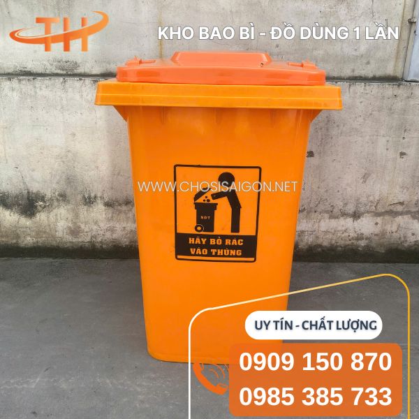 Thùng rác nhựa 360 lít có bánh xe, nắp đậy chắc chắn sỉ, lẻ