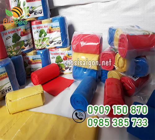 Túi đựng rác cuộn 3 màu xanh, đỏ, vàng sỉ rẻ