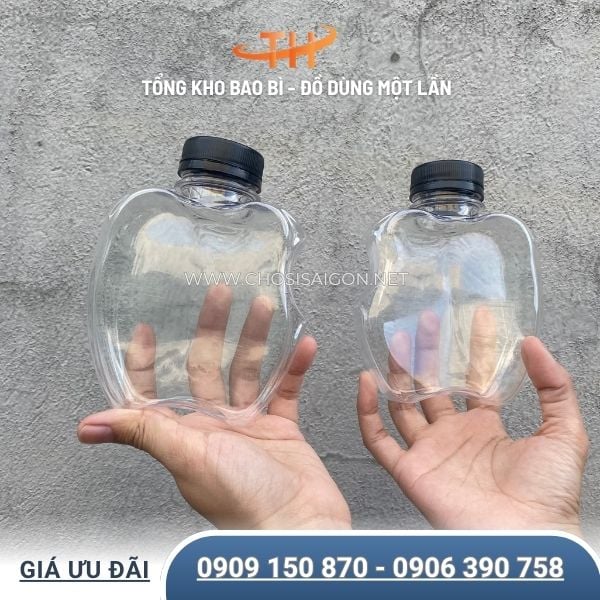 Chai nhựa hình trái táo khuyết đẹp, lạ mắt sỉ rẻ