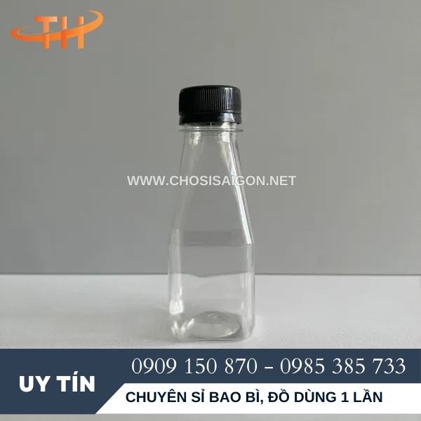 Chai nhựa vuông vát 150ml nắp đen sỉ rẻ