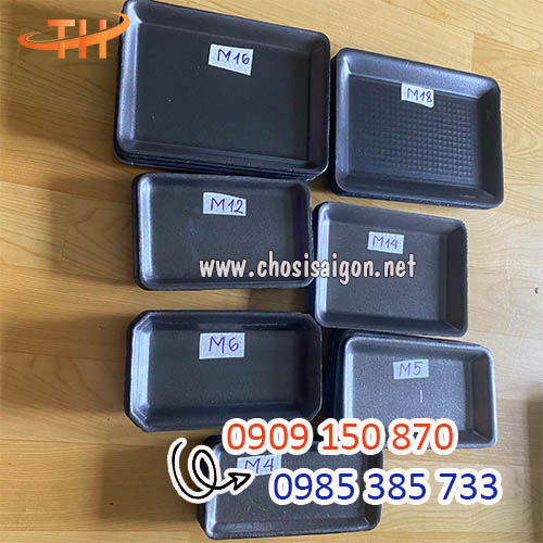 Sỉ rẻ khay xốp đen đựng thực phẩm tươi sống
