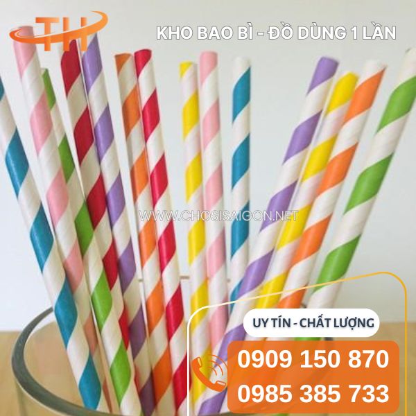 Ống hút giấy sọc đủ màu sỉ rẻ