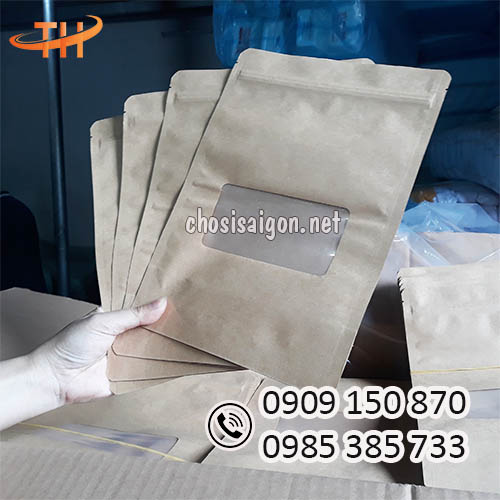 Sỉ rẻ túi zip giấy kraft đáy đứng có cửa sổ