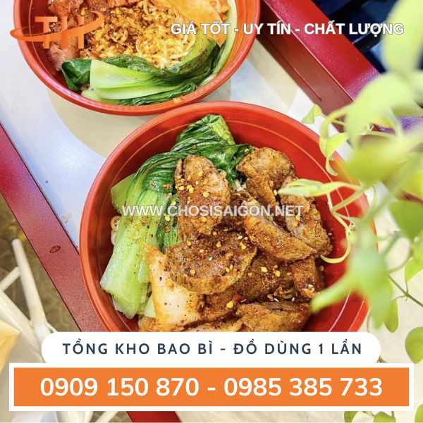 Tô nhựa đỏ đen đựng cơm, canh, mỳ trộn, hủ tiếu, cháo