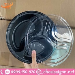 HỘP NHỰA TRÒN 3 NGĂN ĐỰNG CƠM ĐẾ ĐEN