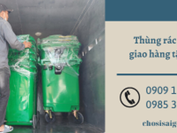 Lên tải thùng rác 240 lít, 660 lít màu xanh giao cho khách tại quận 1 HCM