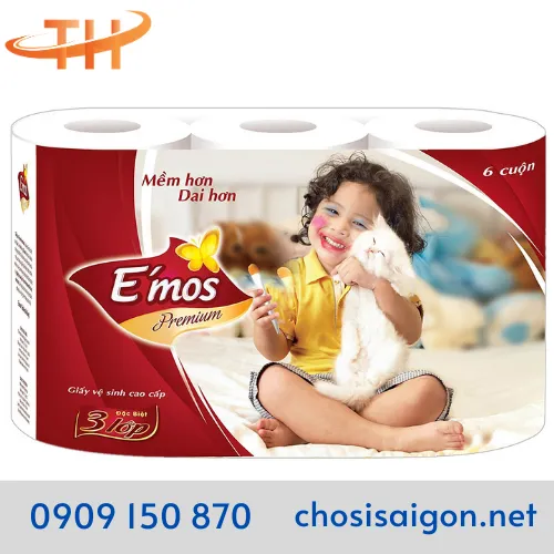 GIẤY VỆ SINH 3 LỚP E’MOS PREMIUM ĐỎ