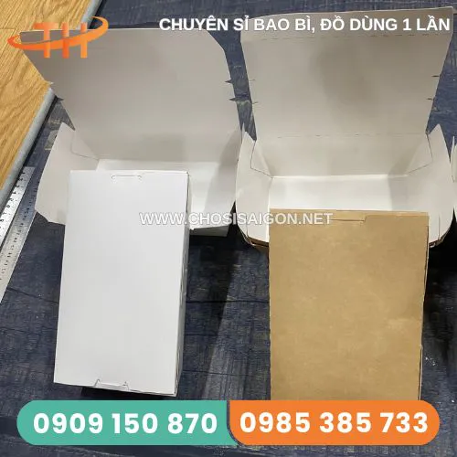HỘP GIẤY KRAFT CÓ NẮP GẬP ĐỰNG GÀ RÁN